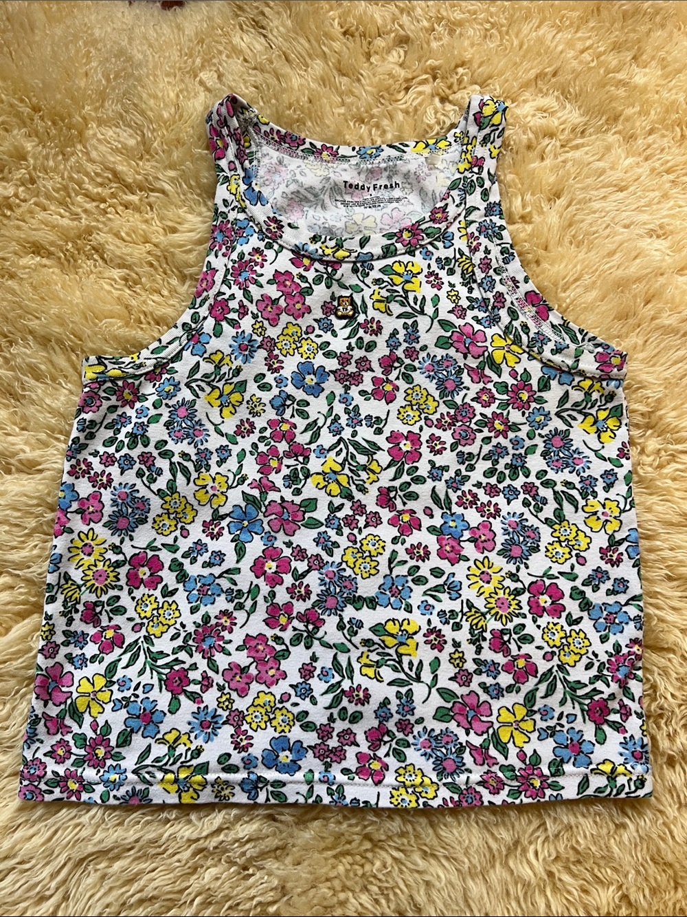 Teddy Fresh White Floral Tank with Pink, Yellow & Blue Blooms